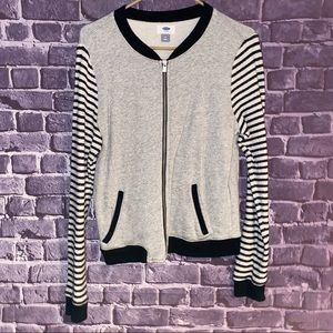 Old Navy brand striped sleeve zip up size medium.